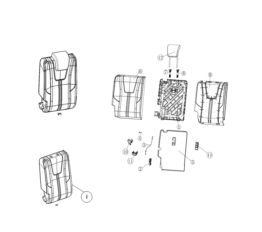 F1T1 - Rear four-quarter backrest assembly