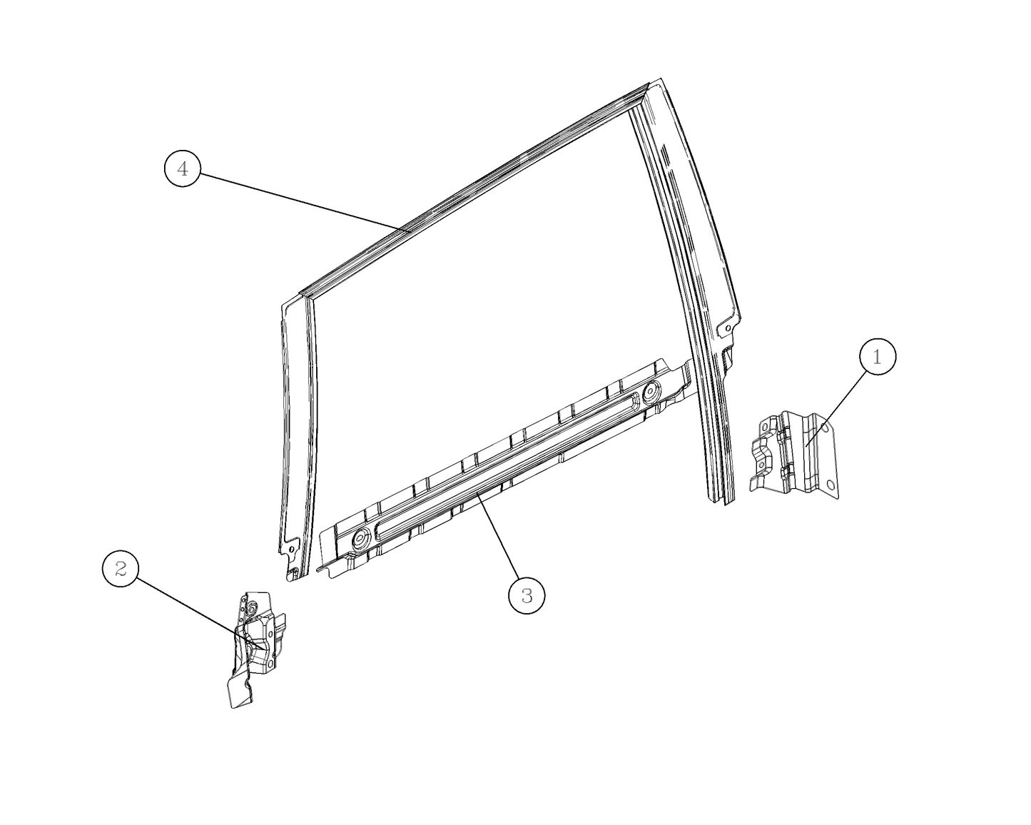 F1T1 - Right rear door roller window frame assembly (bright version)