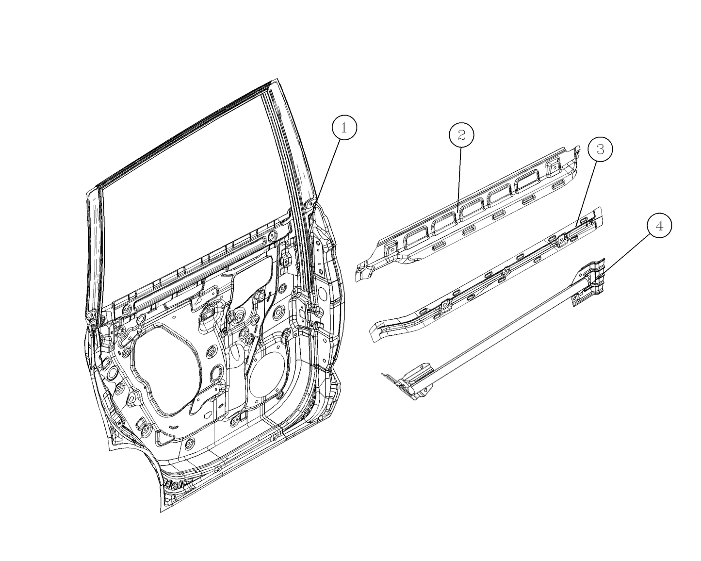 F1T1 - Right rear door inner panel welding assembly (bright strip version)