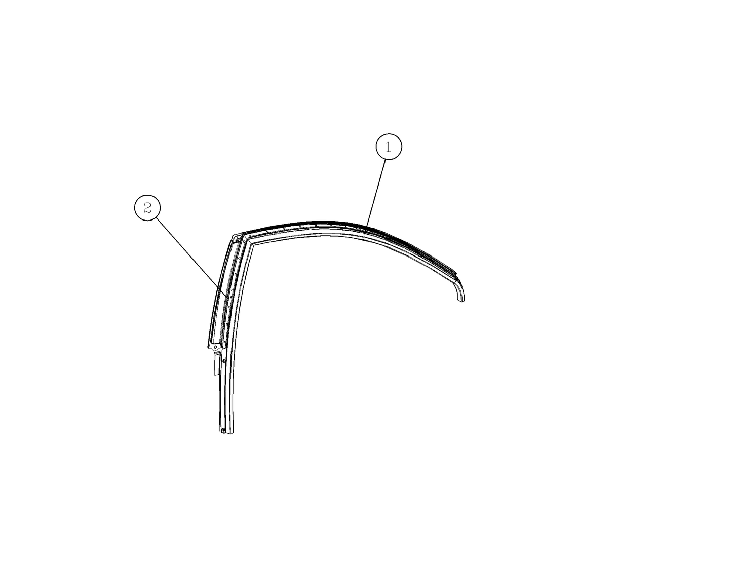 F1T1 - Left front door window frame subassembly (bright strip version)