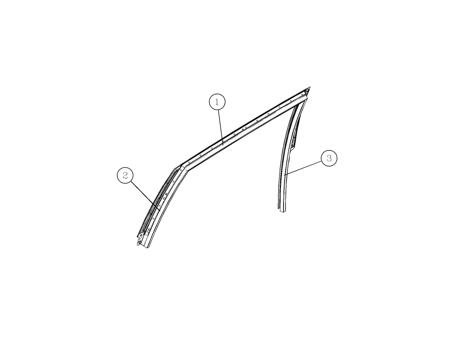 F1T1 - Left rear door window frame subassembly (bright strip version)