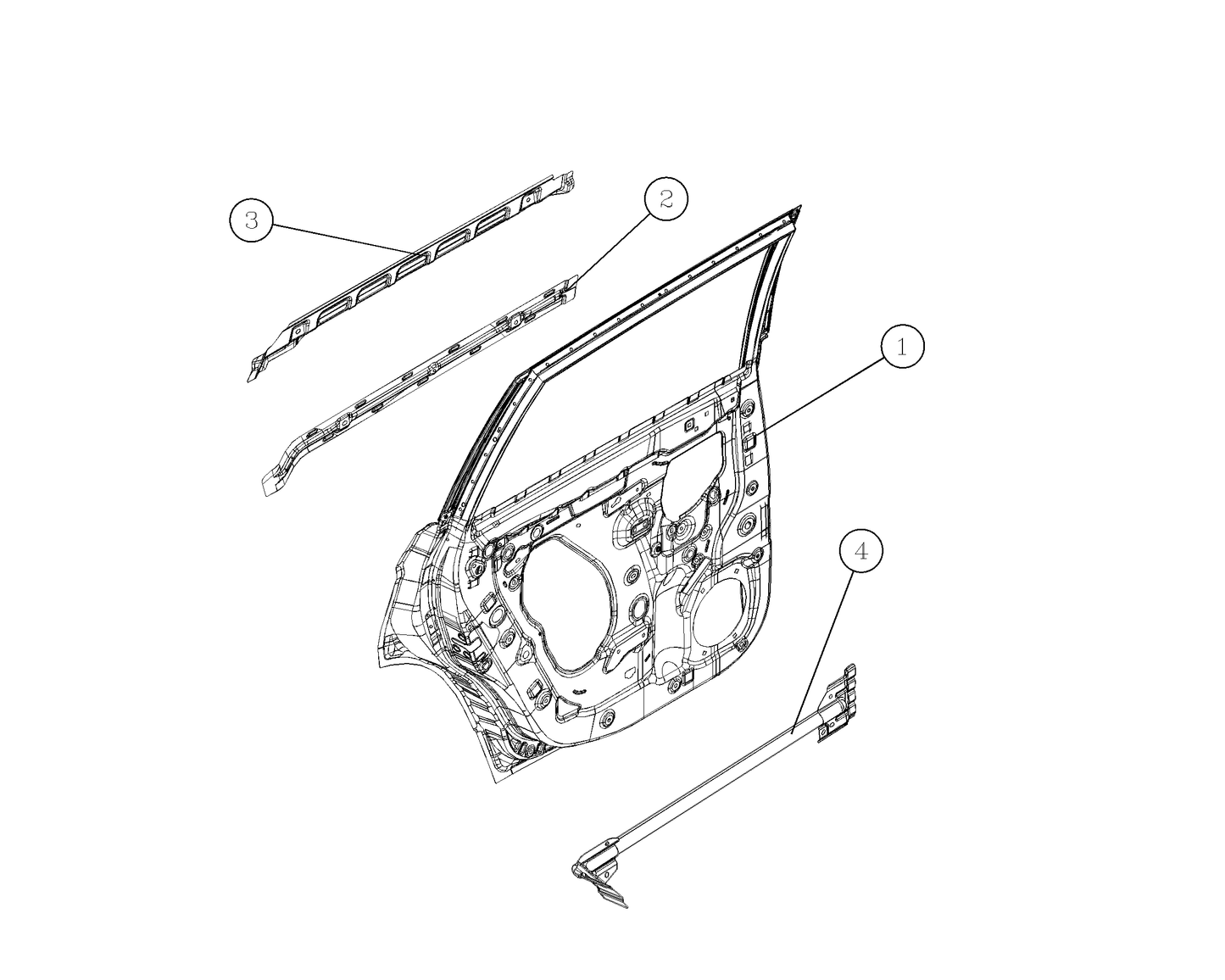 F1T1 - Left rear door inner panel welding assembly (bright strip version)