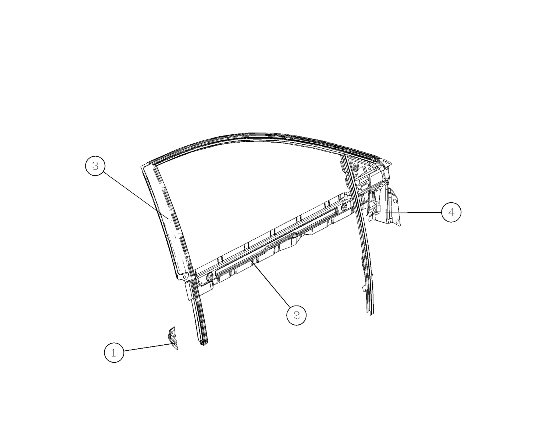 F1T1 - Right front door roller window frame assembly (bright version)