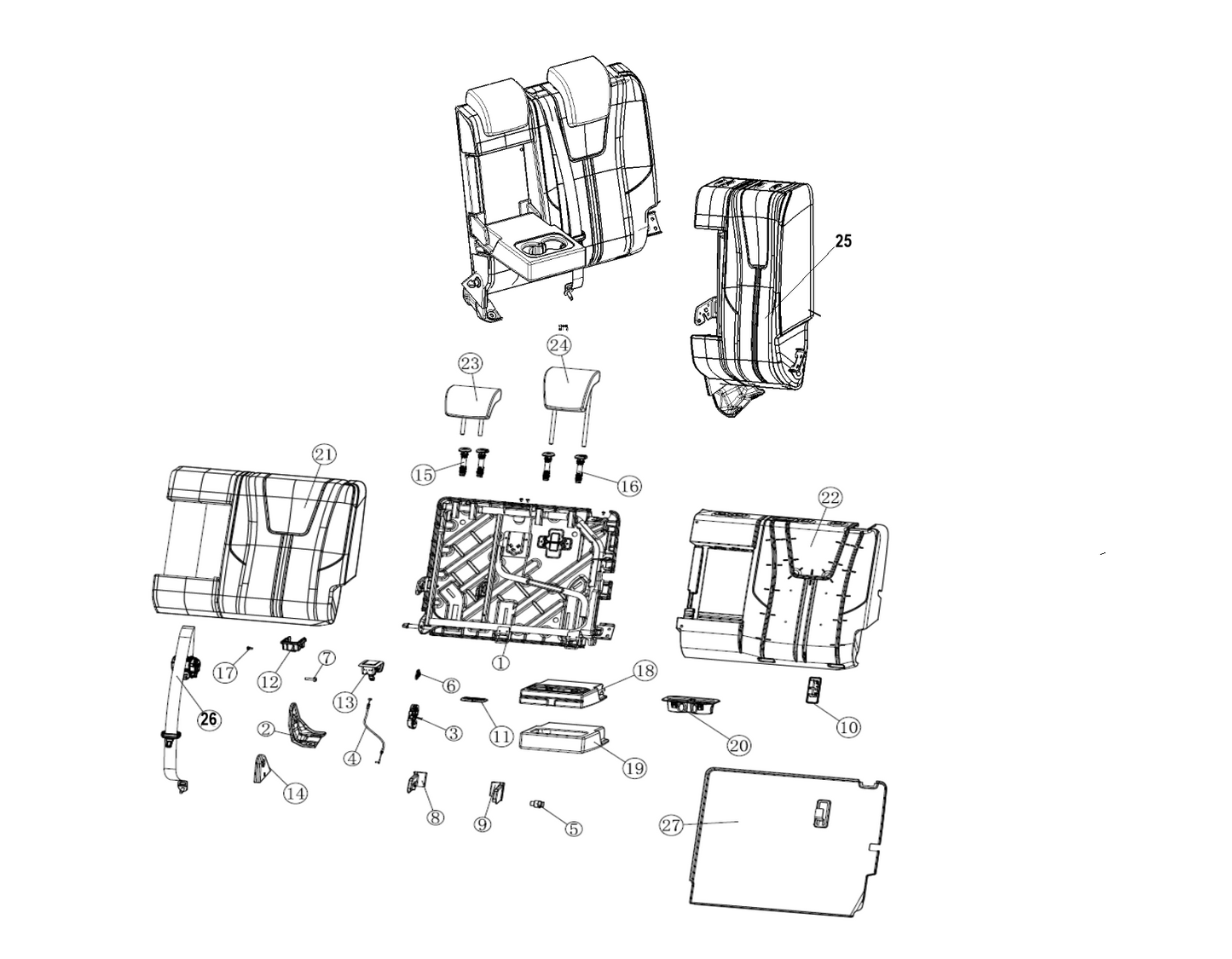 F1T1 - 6 points backrest assembly