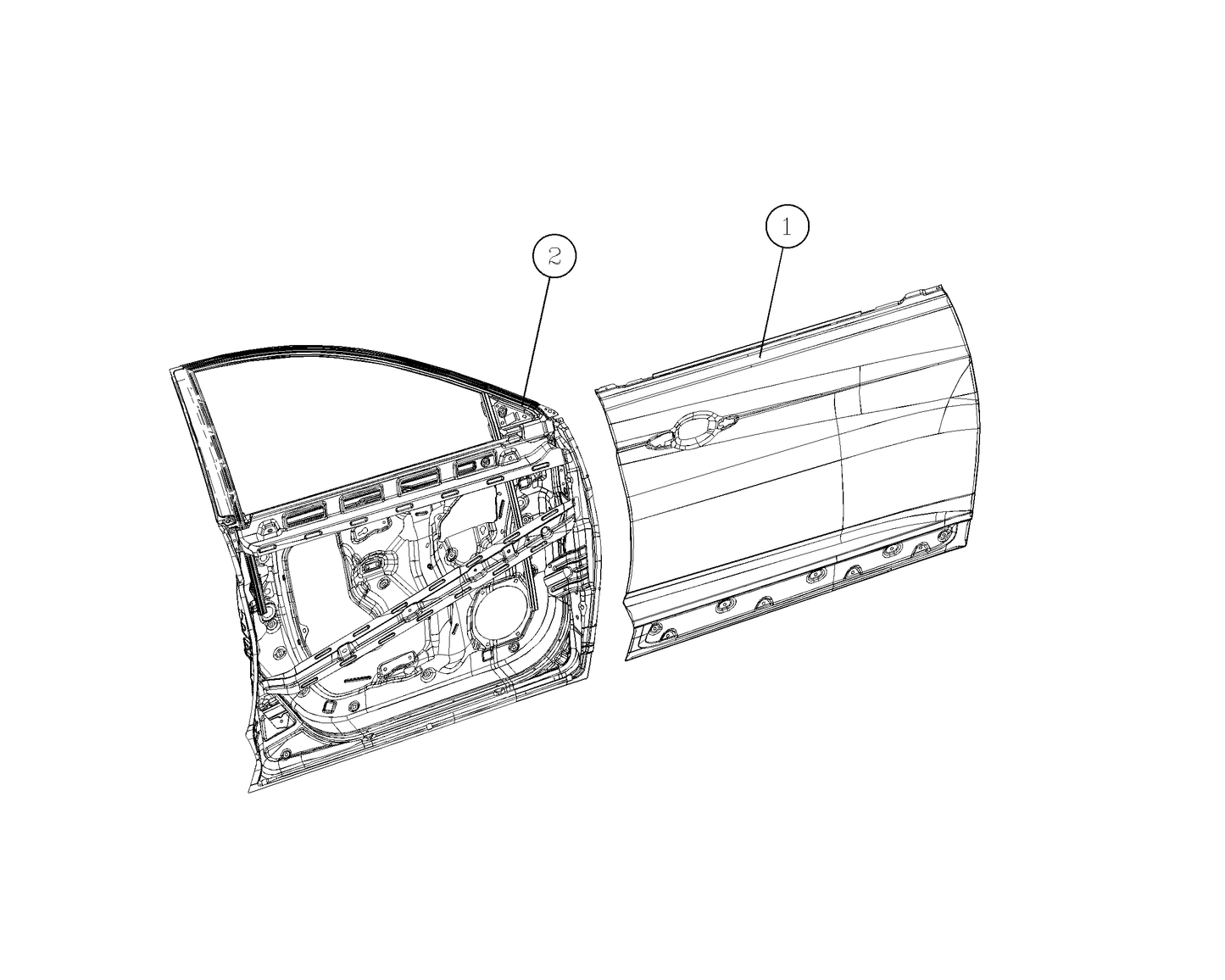 F1T1 - Left rear door welding assembly (bright bar version)
