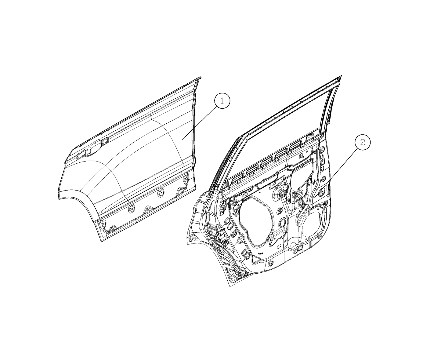F1T1 - Left rear door welding assembly (bright bar version)