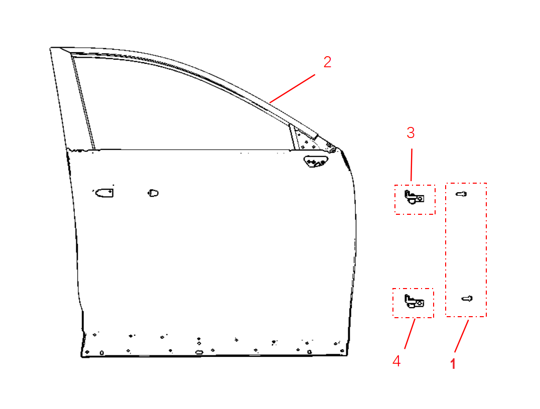F1F2 - FRONT RIGHT DOOR ASSEMBLY (BRIGHT TRIM VERSION)