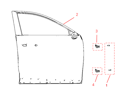 F1F2 - FRONT RIGHT DOOR ASSEMBLY (BRIGHT TRIM VERSION)