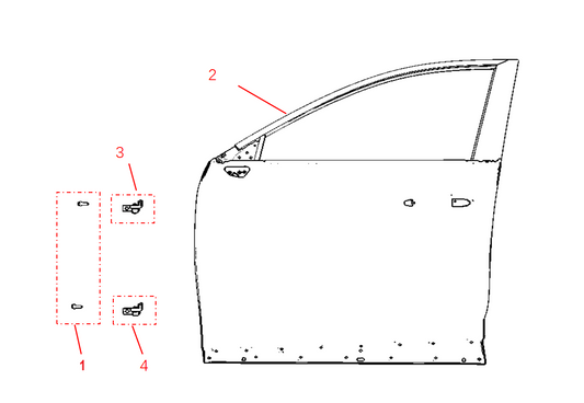 F1F2 - LEFT FRONT DOOR ASSEMBLY (BRIGHT STRIP VERSION)