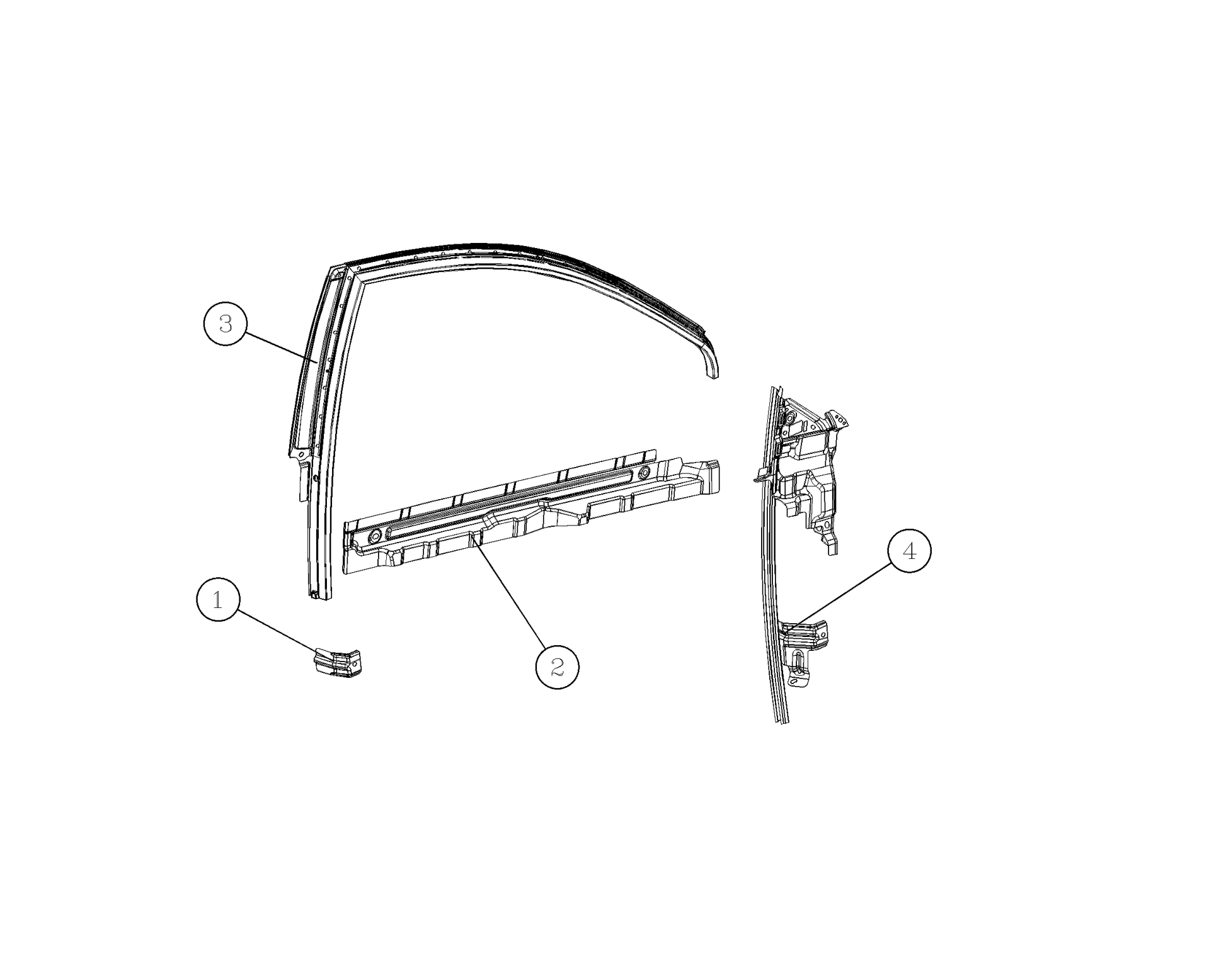 F1T1 - Left front door roller window frame assembly (bright version)
