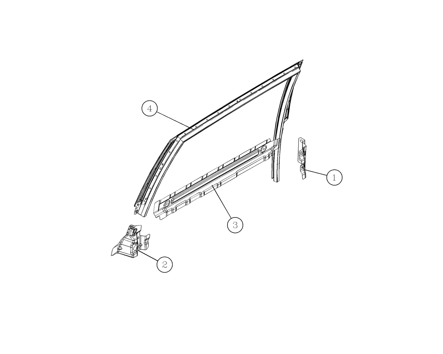 F1T1 - Left rear door roller window frame assembly (bright version)