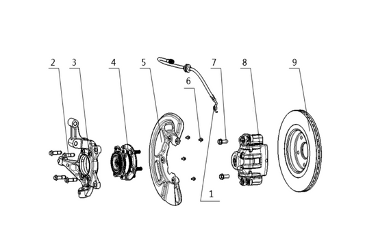 F1F2 - LEFT FRONT AXLE WITH CALIPER ASSEMBLY